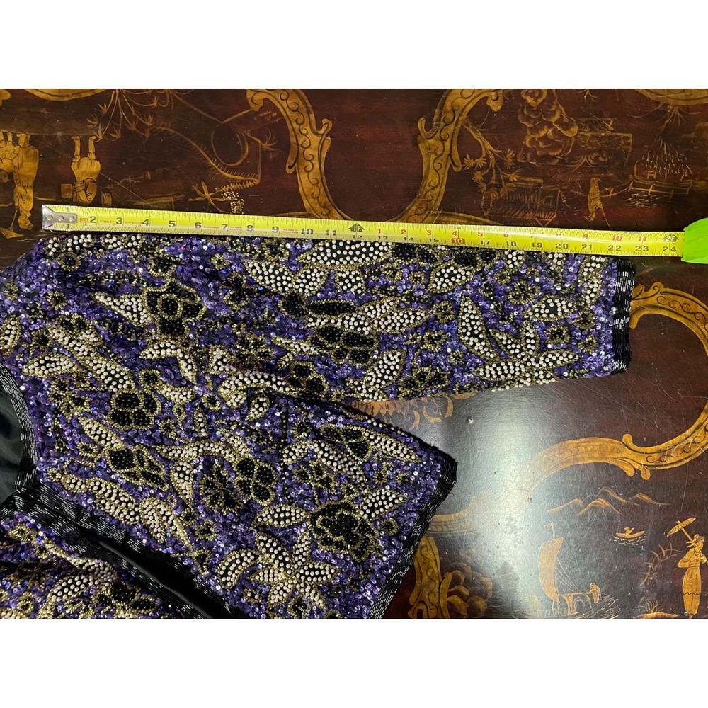 Vtg Stenay Purple Gold Floral Beaded Silk Evening Crop Jacket Bolero Glam XL - Picture 9 of 14